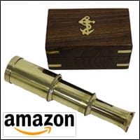 6" Solid Brass Handheld Telescope - Nautical Pirate Spy Glass with Wood Box